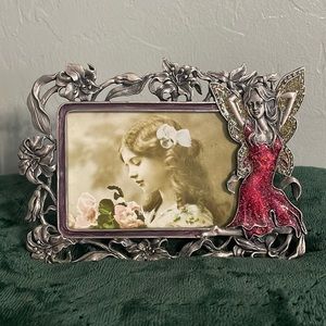 Pewter fairy and flower picture frame